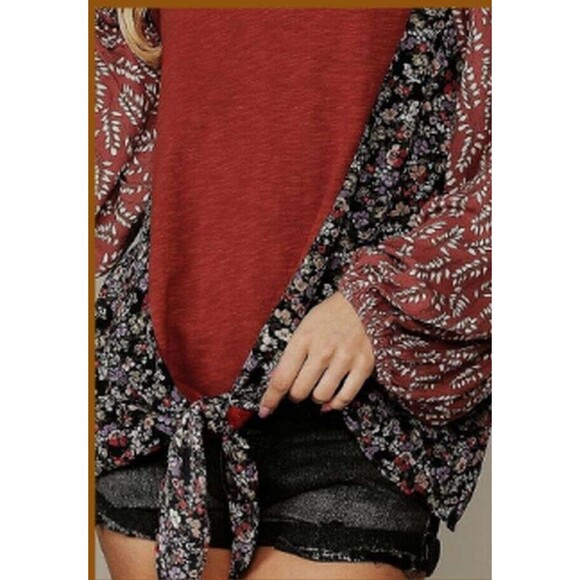 NWT Gigio Large Rust Multiprint Fabric Front Tie Oversized Tunic Top - Picture 5 of 6